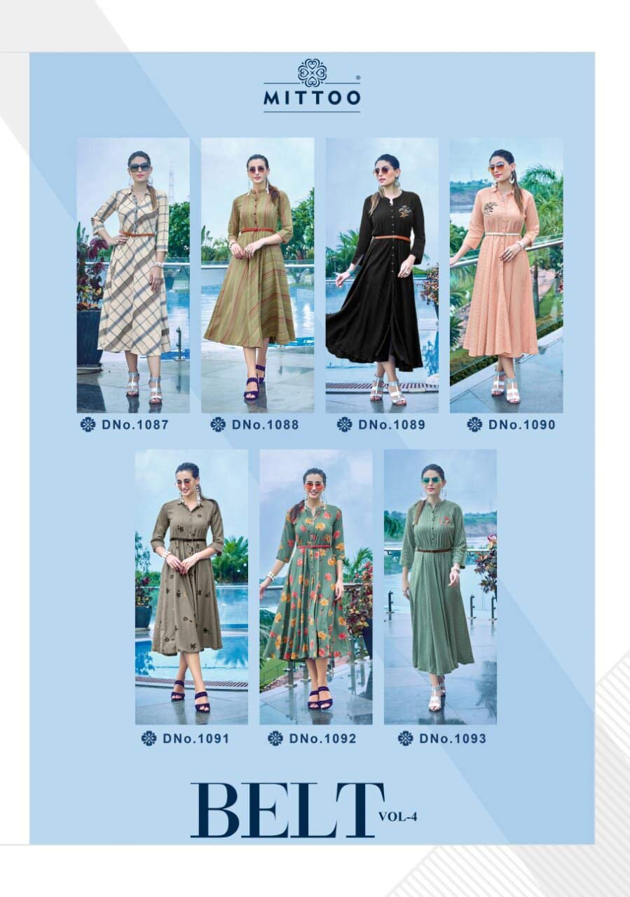 Belt Vol-4 Mittoo Rayon Flex Full Flair Kurti Catalog Belt Vol-4 Mittoo Rayon Flex Full Flair Kurti Catalog